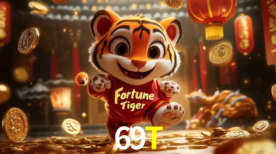 O alegre personagem do Fortune Tiger correndo sobre um caminho de moedas de ouro, simbolizando os grandes prêmios e a diversão do popular jogo de slot do 69T.